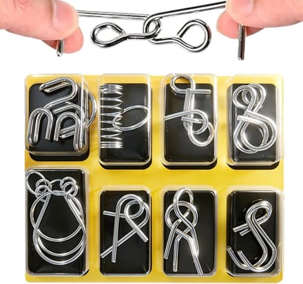 Metaaldraadpuzzels - Draadring ontwarren - Hersenkraker - Focusontwikkeling - 14.2 x 18 cm - Metaal