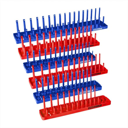 Dopsleutel Organizer Set - Socket Tray - Gereedschap Opbergen - Kleurgecodeerd - 6 Delig - Rood Blauw