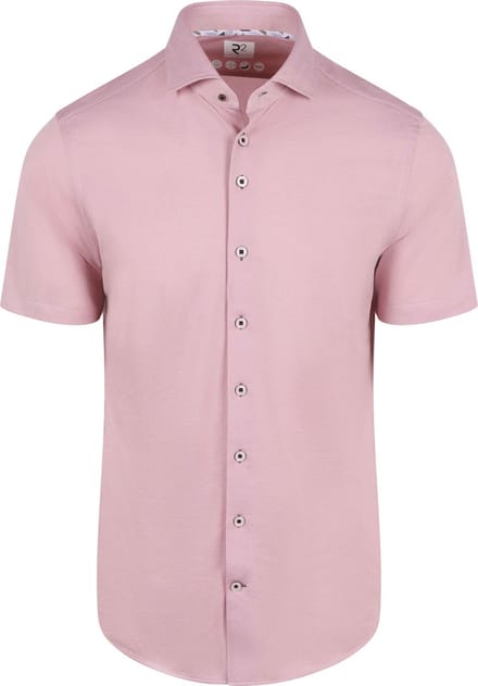 R2 Short Sleeve Overhemd Technical Knitted Dobby Roze - Maat S - Heren - Overhemden Formeel