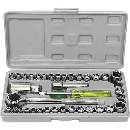 40-delige Sleutel- & Dopgereedschapskist 40-delig 1/4  en 3/8  Aandrijfdoppenset Metrisch en SAE zilver