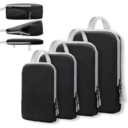 Sacs de compression pour voyage Lot de 4 sacs de rangement de voyage à compression pour valises Cubes d'emballage de voyage à double couture