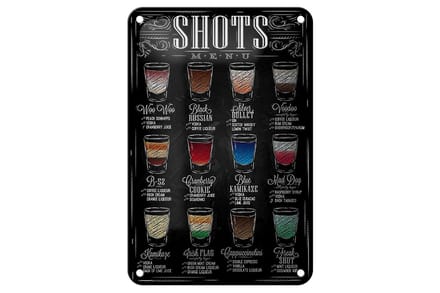 Blechschild Alkohol 12x18cm Shots Menu Woo Black russian