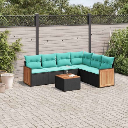 vidaXL - 7-delige - tuinbankset - met - kussens - van - zwart - polyrotan