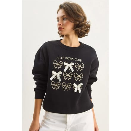 Geribbelde Bedrukte Ronde Hals Lange Mouwen Sweatshirt