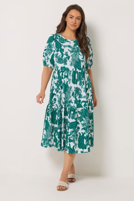 Yours Groene Gelaagde Midijurk Met Paisleyprint Size 42