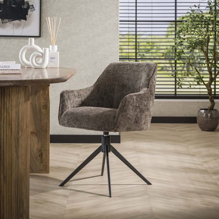 Dimehouse Eetkamerstoel Chia Rich Stof Taupe Draaibaar - Chenille - Scandinavisch & Basic