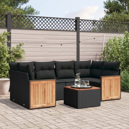 vidaXL - 7-delige - Loungeset - met - kussens - poly - rattan - zwart
