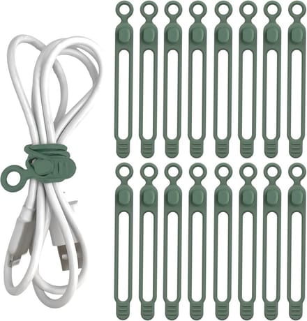 16x Herbruikbare Siliconen Kabelbinders - Kabelopsluiters voor Oortelefoon, Oplader en Computer Kabelbeheer (Groen)