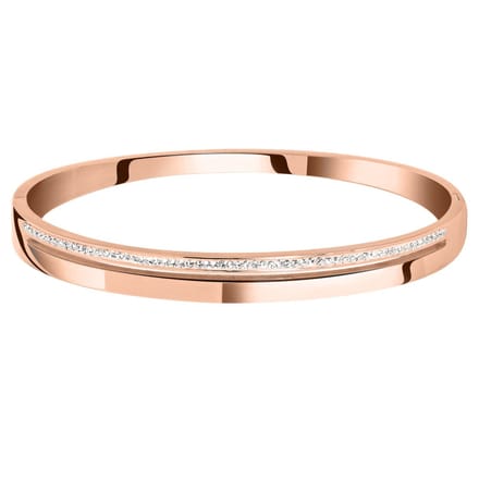 Lucardi Dames armband bangle rose wit kristal - Staal - Bangle - Cadeau - Stijlvol - Rosékleurig