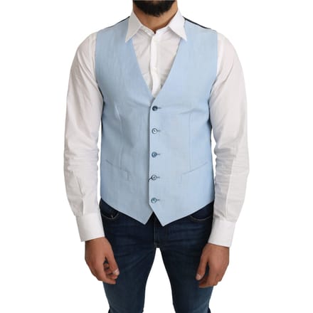 Lichtblauw Linnen Vest Klassieke Stijl