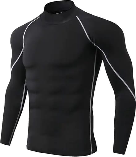 Chibaa - Mannen Sport Compressie Long Sleeve Shirt - Thermo Pull Over - Work out - Fitness - Hardlopen - Sneldrogend - Zwart - Medium