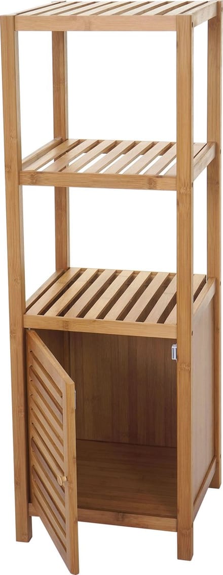 Badkamerplank MCW-B18, badkamermeubelplank met deur, bamboe ~ 110x36x34cm