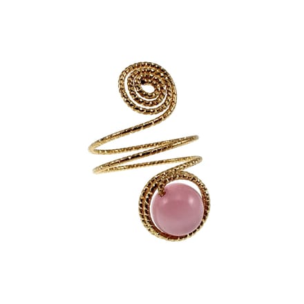 Ring Dames - Goudkleurig - Handgemaakte Aspiral en Roze Kattenoogring - Verstelbaar Ring - One Size Ring