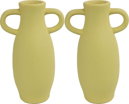 Countryfield Amphora vaas - 2x stuks - geel terracotta - D12 x H20 cm
