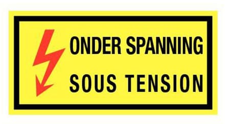Onder spanning, sous tension bord met tekst, magnetische 300 x 150 mm
