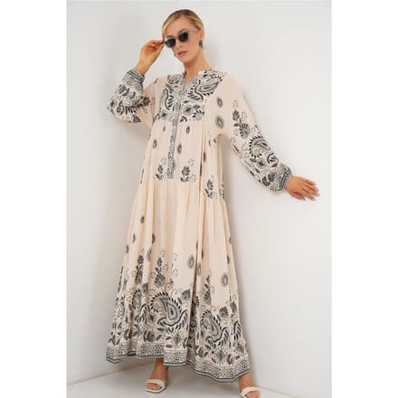 Patroon V-hals Maxi-jurk met knoopsluiting