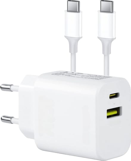 20w Snellader 2 Poorten - Usb C Adapter met usb-C Kabel 2 Meter - 2 Poorten