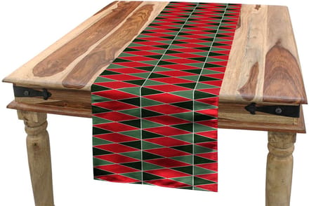 ABAKUHAUS Geometrische tafelloper – 40x225 cm – amandelgroen/rood – Polyester