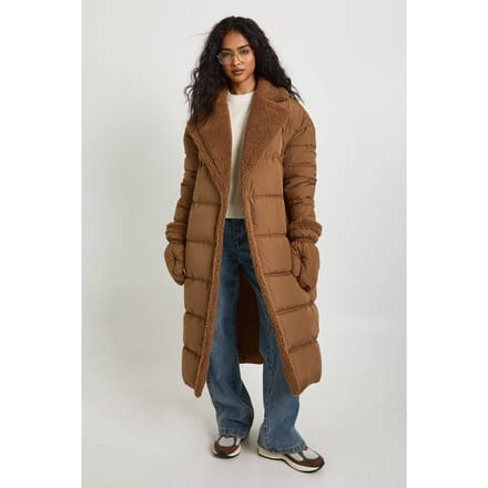 boohoo Dames Teddy Trim Pufferjas met Teddy Mouwen | Rust | Maat: 8
