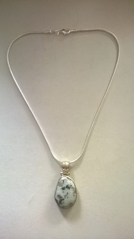 Gemstones-silver ketting 925-zilver plus asymmetrische hanger dendriet 3 x 2 cm in 925-zilver 40cm