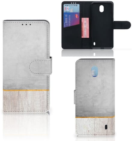 Nokia 1 Plus Book Style Case Wood Concrete