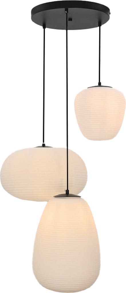 Olucia - DAVIDE - Hanglamp - Wit / Zwart - 3L - Vorm: Rond
