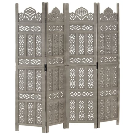 vidaXL - Kamerscherm - 4 - panelen - handgesneden - 160x165 - cm - mangohout - grijs