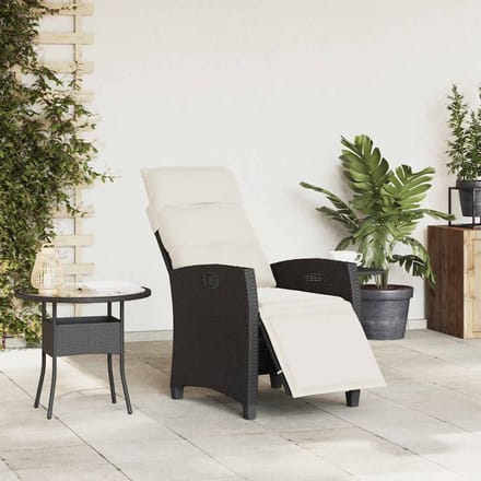 vidaXL - Verstelbare - tuinstoel - met - bijzettafel - poly - rattan - zwart