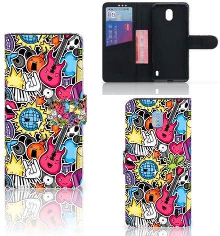 Nokia 1 Plus Wallet Case met Pasjes Punk Rock