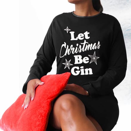 Temptation Dames Nachthemd - Lange Mouwen - Kerst - Zwart - Maat M