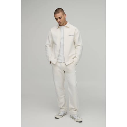 Textured Twill Regular Zip Up Overshirt & Straight Trouser Set | Ecru | Size Medium