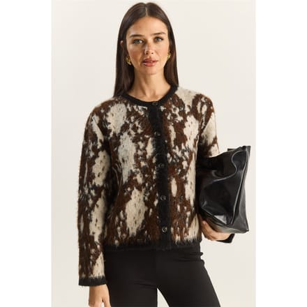 Jacquard Patroon Lange Mouw Knopen Cardigan