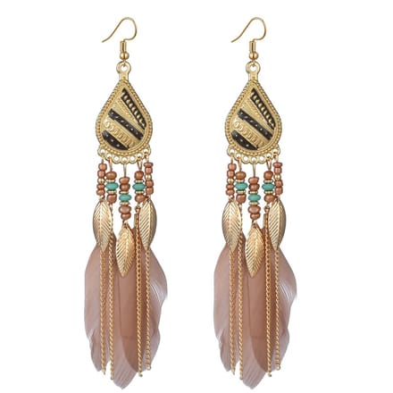 Jomide Oorhangers Ethnisch - Veer - Lang - Roze - 1