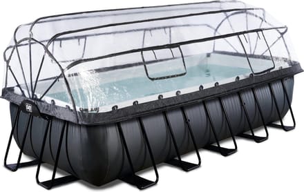 EXIT Black Leather Frame Zwembad 540x250x122cm - Opzetzwembad - met Zandfilterpomp & Overkapping & Warmtepomp - Rechthoekig - Zwart