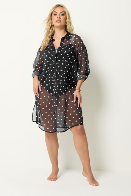 Yours Zwarte Coverup Top Met Stippen Size 46-48