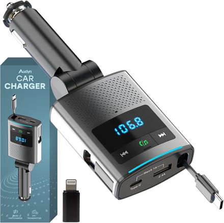 Audyn Bluetooth Transmitter - Autolader - 80W - FM Transmitter - USB C & 8-pin - Auto Oplader - Carkit