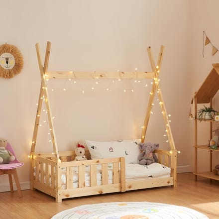 Kinderbed Tipi 70x140 cm met Lattenbodem en Valbeveiliging Grenen Hout