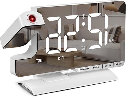 Digitale Wekker - Spiegelklok Projectie - Wakker Worden - Dubbel Alarm Instelbaar - 73 Inch Display - Wit