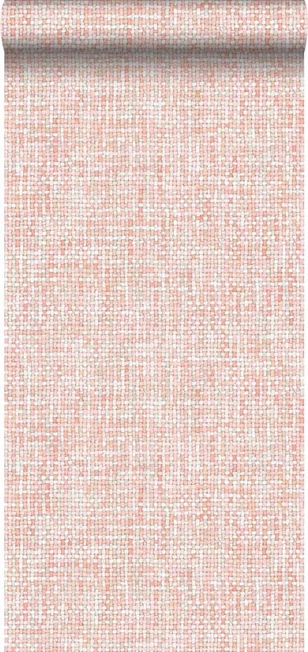 ESTAhome behang geweven linnenstructuur perzik oranje roze - 53 cm x 10.05 m - 148661