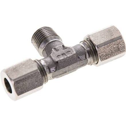 6LL & R1/8'' RVS T-stuk Snijringkoppeling Buitendraad 100bar ISO 8434-1