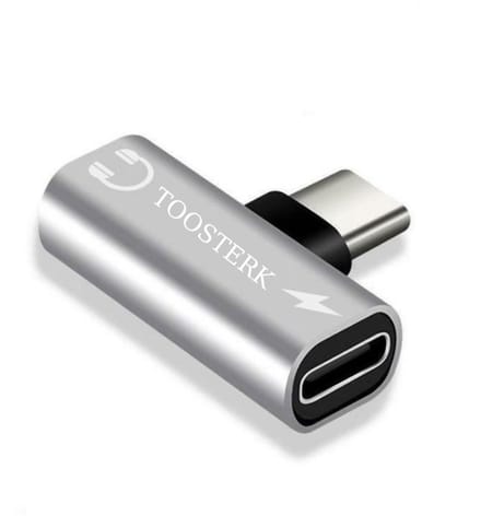 USB-C Splitter 2-in-1, Type C naar C Audio-Adapter, Hoofdtelefoon & Oplader – Zilver