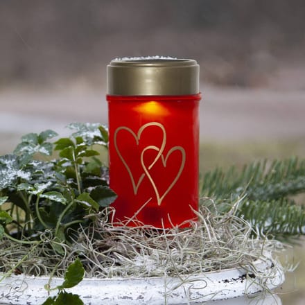 Star Trading solar kaars Hartig, aarde piek, buiten, grafkaars, kaars, decoratie, rood, solar, warm wit, 12 cm