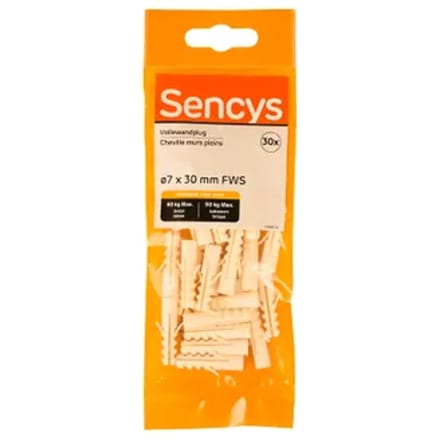 Sencys Plug Voor Volle Wand Nylon - Diam. 7x30mm - 30 Stuks