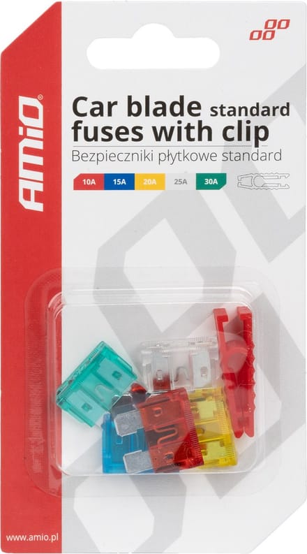 AMiO Standaard Auto Zekeringen Blade Fuses Set 10A/15A/20A/25A/30A met Clip