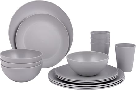 Bo-Camp - Servies - Renew - RPET - Grijs - 16 Stuks
