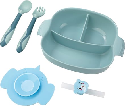 4-delig Plastic Servies Set Blauw - Plastic Servies Set - Babyservies - Kinderservies - Baby Bord Zuignap - Onbreekbaar