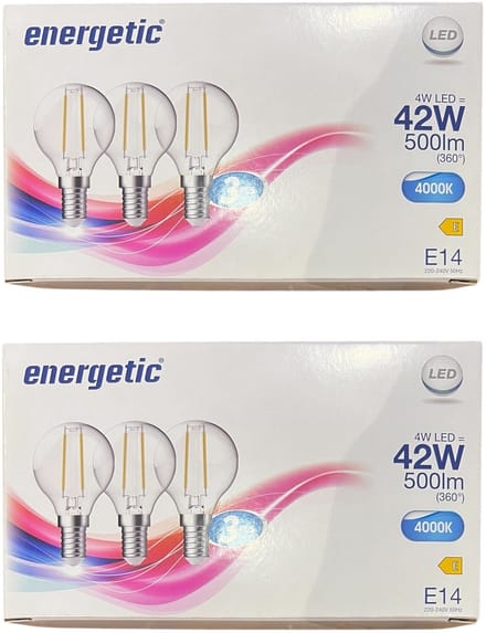 6 Stuks (2 x 3)Energetic Filament lamp 4 w (42 Watt) E14 Helder Wit (4000K)