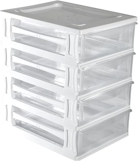 Hega Hogar Ladeblokje/bureau organizer 4x lade - wit/transparant - L26 x B35 x H39 cm - kunststof