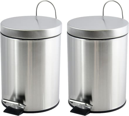 MSV Pedaalemmer - 2x - rvs - glans zilver - 5L - klein model - 20 x 27 cm - Badkamer/toilet