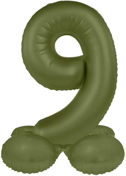 Staande Folieballon Cijfer 9 - Olive Green - Ultra Matt - 72 cm